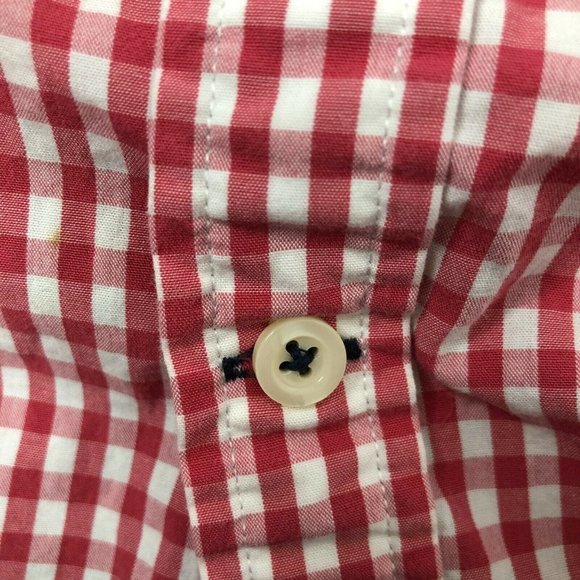 Tommy Hilfiger Button Down Shirt Mens M Red Gingham Checks Long Sleeves Cotton - Picture 7 of 8